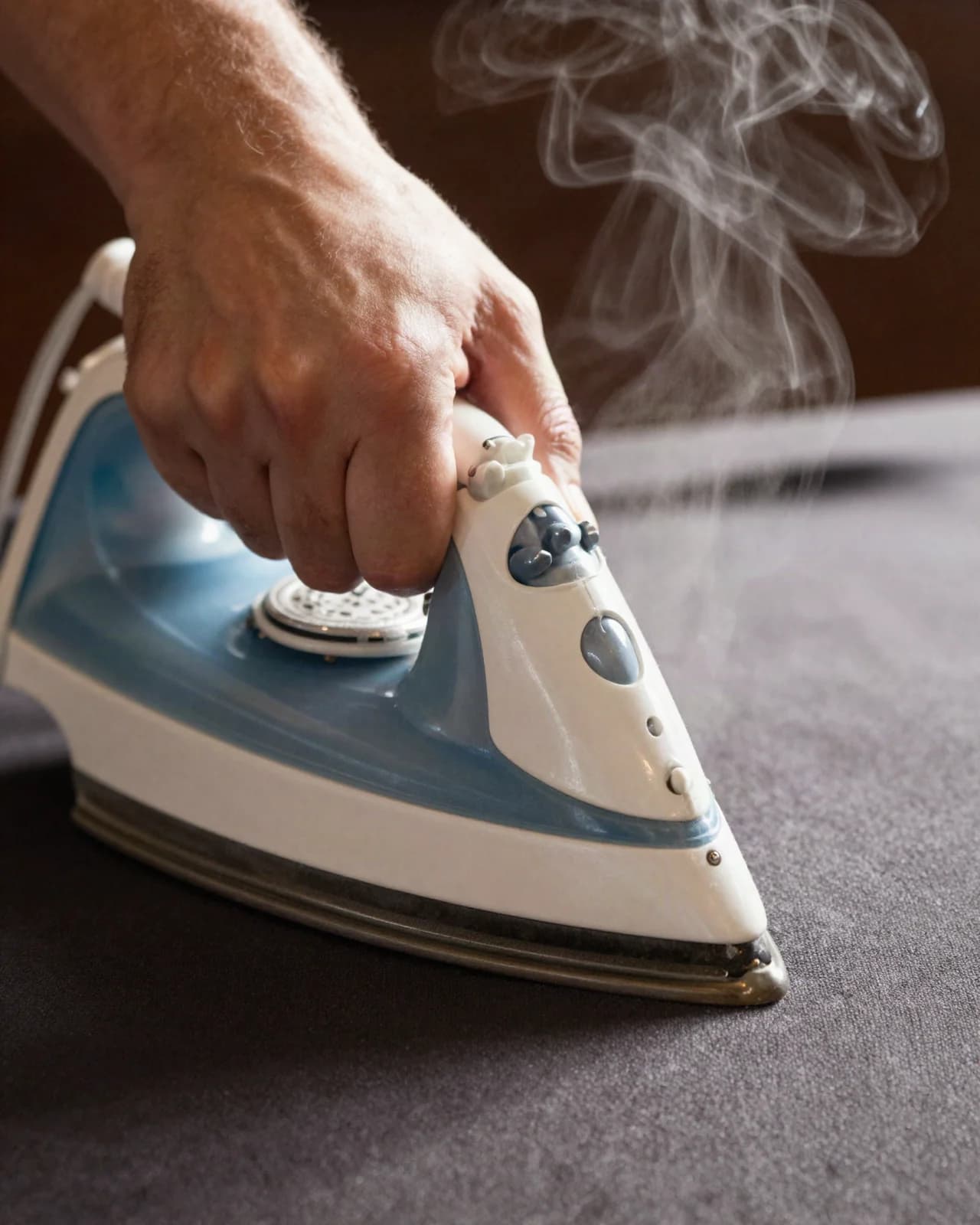 Master tailor hand-ironing a suit lapel
