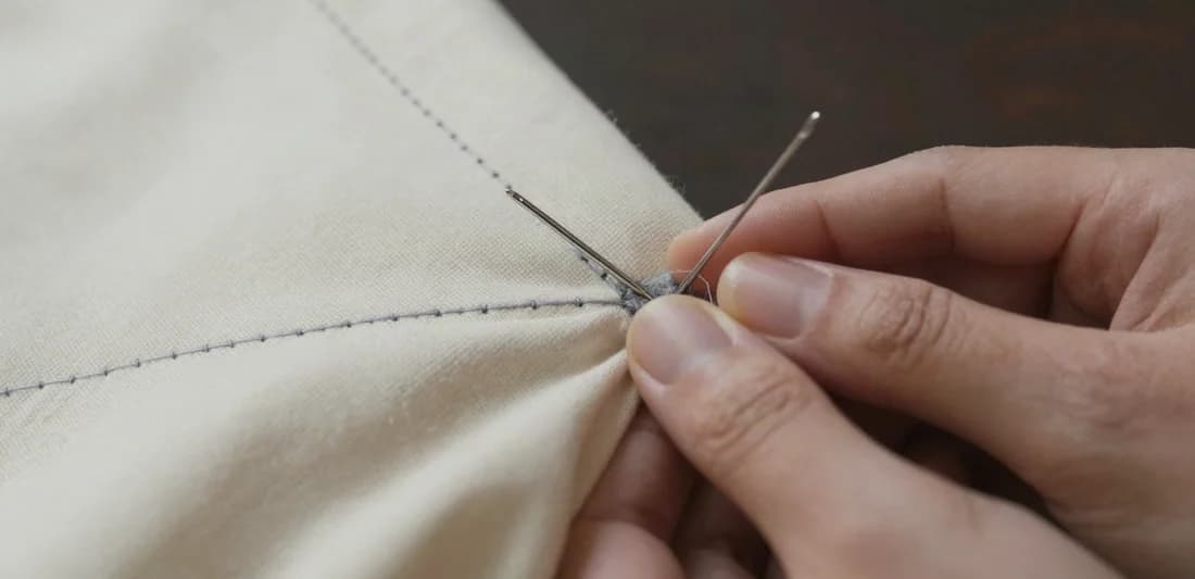 Master tailor hand-sewing a canvas interior